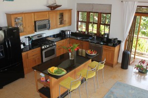 Polished black granite kitchen work surfaces