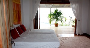 Looking out to St Kitts from the bedroom at Coccoloba in Nevis