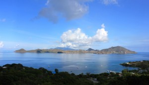 View across the Narrows to St Kitts from Coccoloba villa on Nevis, West Indies